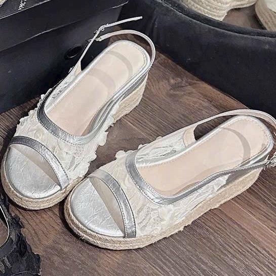BMC21 Sandal xuồng nữ đế cối Bonita Shoes quai lưới U khoá gài cao 7cm C - NS1