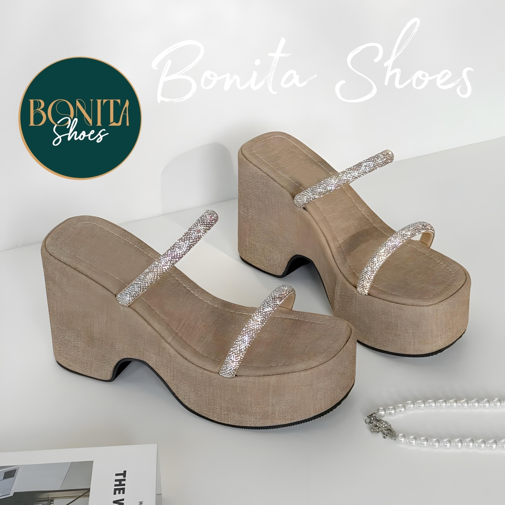 BM250 Dép xuồng nữ Bonita Shoes 2 quai đá sáng 8 cm - NS2