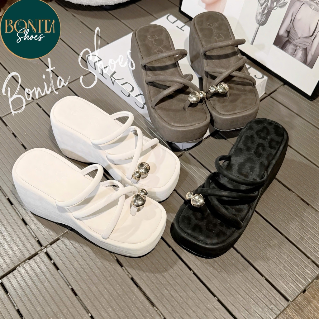 D324 Dép xuồng nữ Bonita Shoes xỏ khoá Mi U ánh BEO phối quai mảnh mút mềm cao 5cm - NS12
