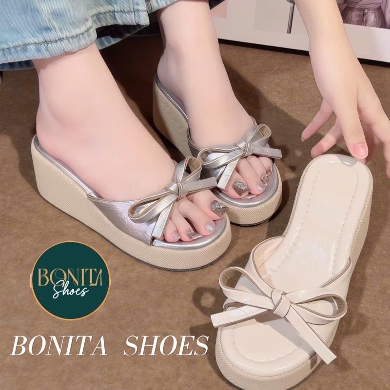 BMC28 Dép xuồng nữ Bonita Shoes quai eo nơ thắt đế giả cối cao 7 cm - NS2
