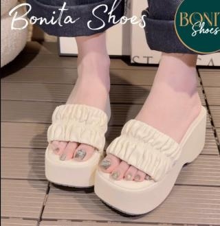 N5 Dép xuồng bánh mì quai ngang thắt nhún đế cao 7cm - Bonita Shoes BM639