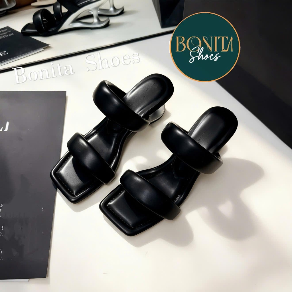 G532 Guốc cao gót nữ Bonita Shoes mũi vuông 2 quai mút mềm gót mới - NS1