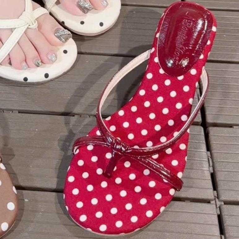 G339 Dép kẹp nữ Bonita Shoes Chấm Bi 2 quai ngang CHÉO cao 4cm (FORM RỘNG) - NS1