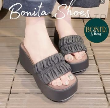 N5 Dép xuồng bánh mì quai ngang thắt nhún đế cao 7cm - Bonita Shoes BM639