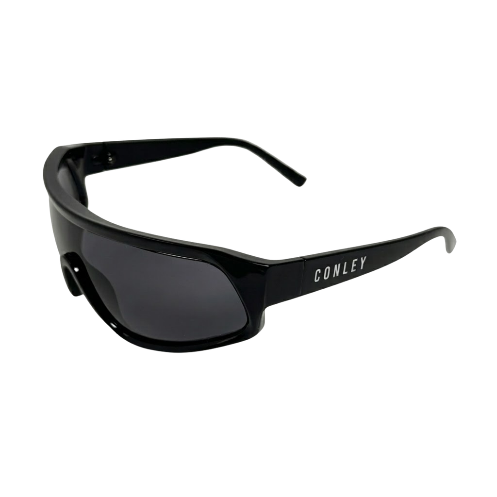 Kính Râm CONLEY Shield Nhựa Đen Glossy Ôm Mặt - Kính Mát Unisex Sporty Chic Chống UV400 CO-0223