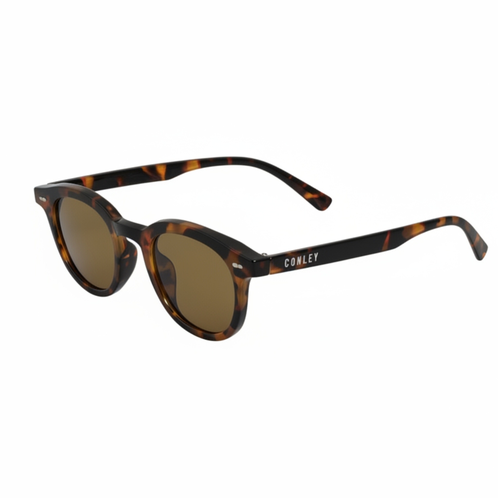 Kính Mát Thời Trang CONLEY Chống Chói UV400 Gọng Tròn Oval Acetate Nâu Da Beo Tròng Xanh| CO-0129-NX