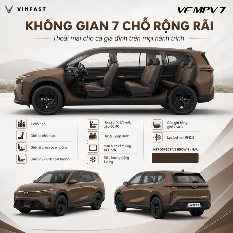 Hàng ghế 2 và 3 | `Hàng ghế thứ ba VinFast VF MPV 7 ngồi thoải mái cho gia đình ba thế hệ 7 người` |