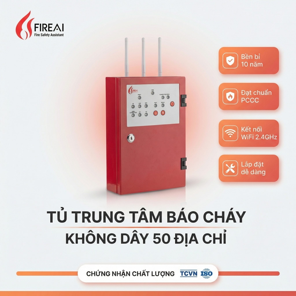 Tủ Trung Tâm Báo Cháy Không Dây Địa Chỉ 50 Địa Chỉ/Loop FireAI WAC-02