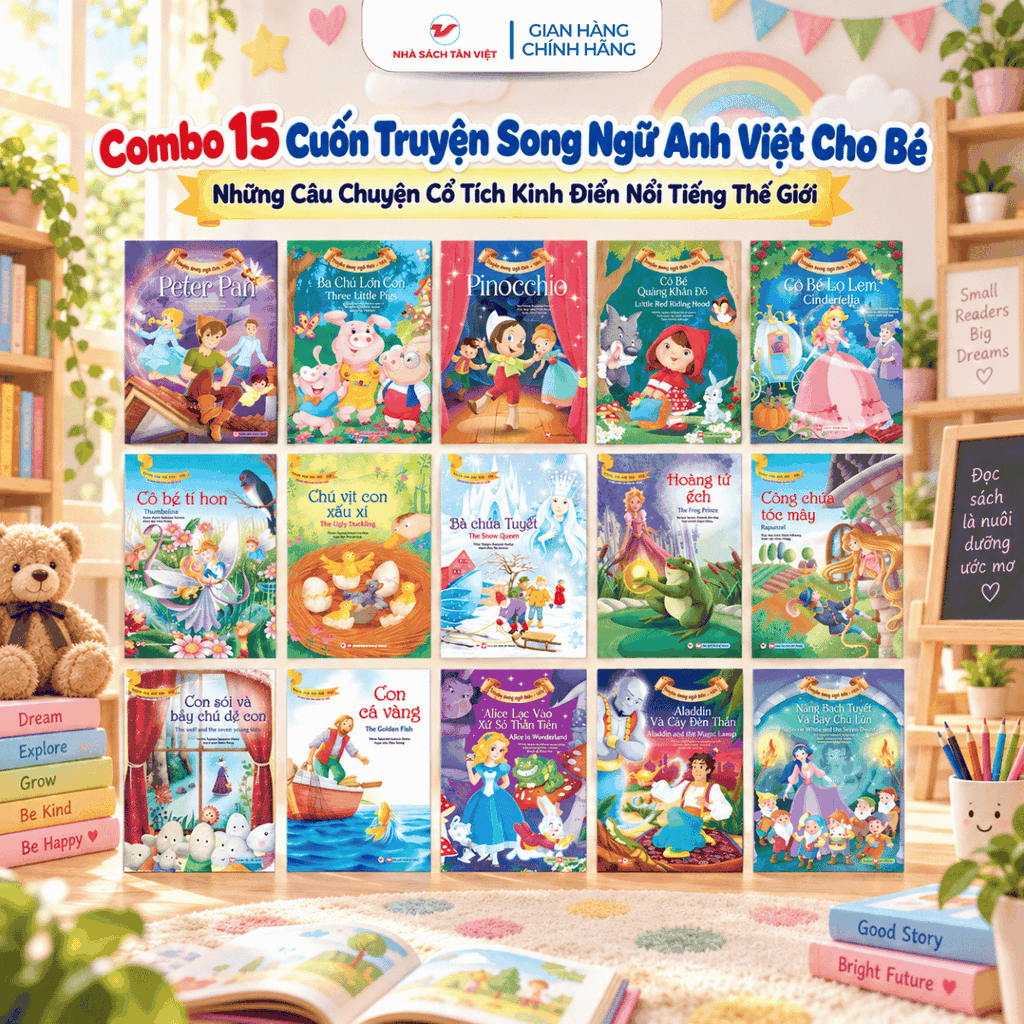 Combo 15 Cuốn Truyện Song Ngữ Anh Việt Cho Bé - Những Câu Chuyện Cổ Tích Kinh Điển Nổi Tiếng Thế Giới