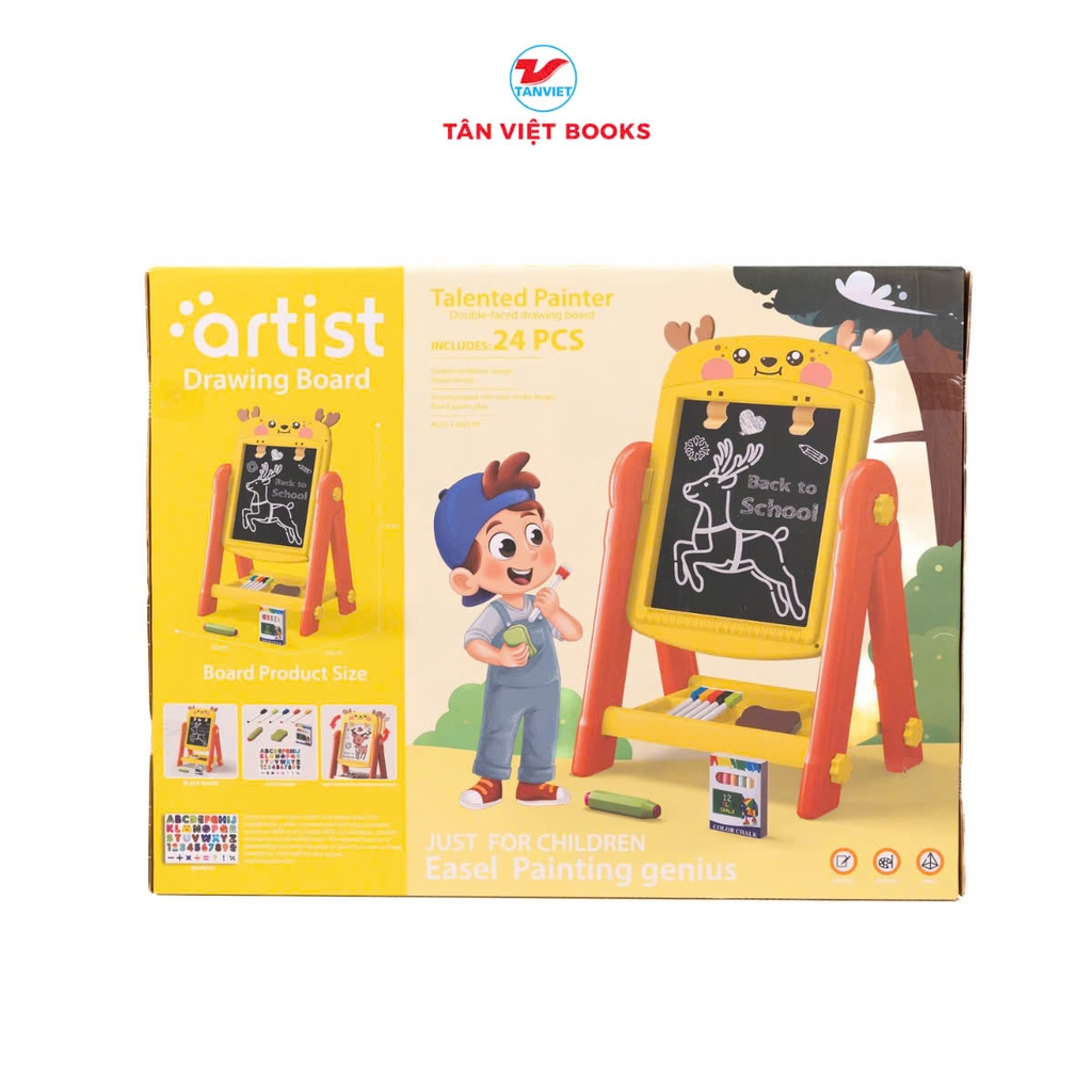 Bảng Vẽ Nam Châm 2 Mặt Cho Bé - (24 Chi Tiết) - Tặng Kèm Phấn, Bút, Bảng Sticker Chữ Số Nam Châm
