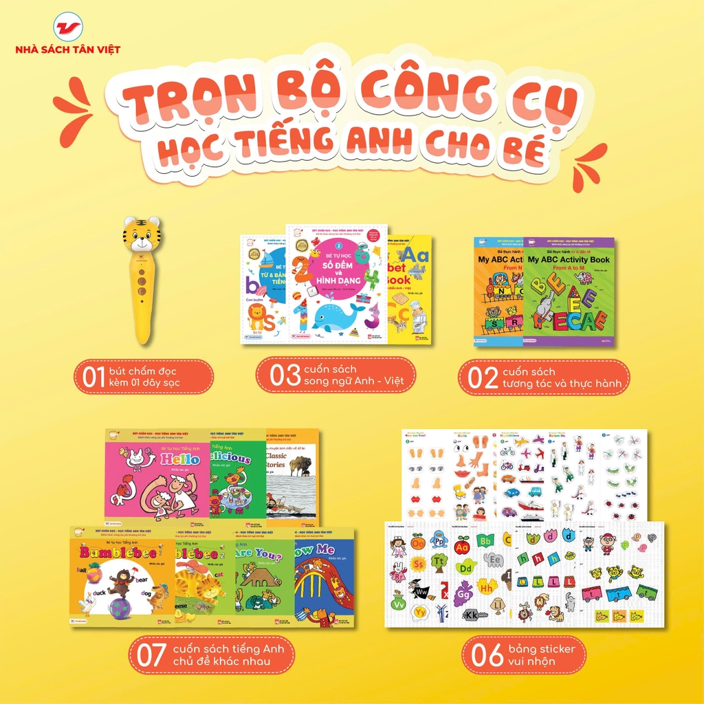 Bút chấm đọc - Học tiếng Anh Tân Việt (Trọn bộ 1 Bút + 12 cuốn sách)