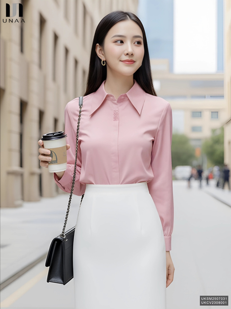 Sơ mi cổ đức dài tay nẹp kiểu công sở nữ, thoáng mát, lịch sự UKSM2507031
