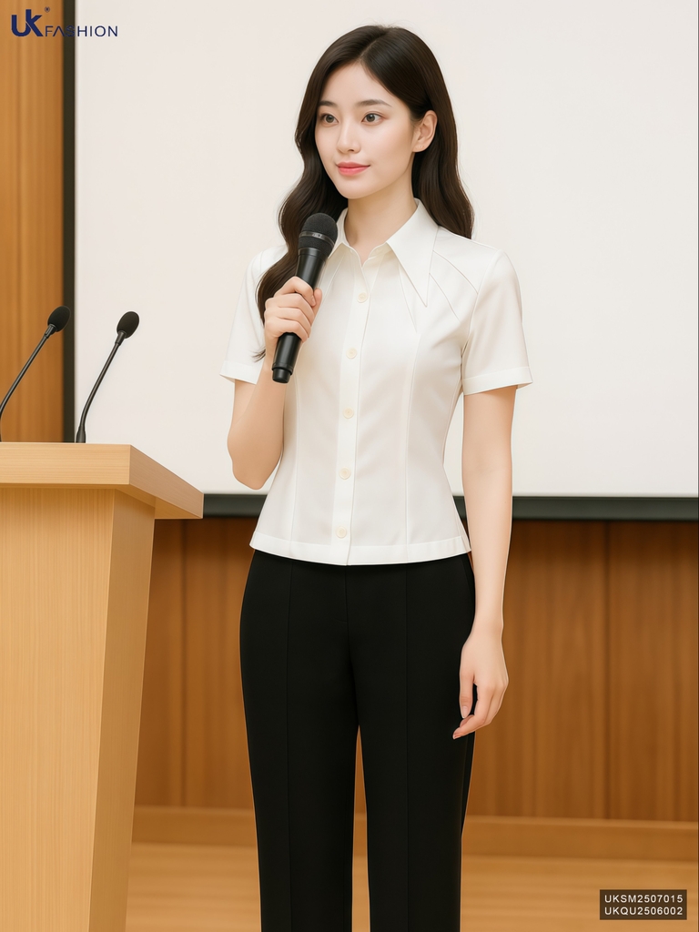Sơ mi cổ đức nhọn ly cổ kiểu cách mới lạ UKSM2507015