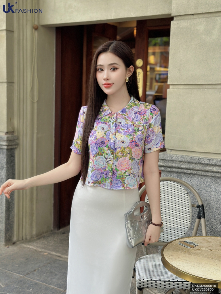 Sơ mi cổ đức hoa croptop trẻ trung, điệu đà UKSM2505010