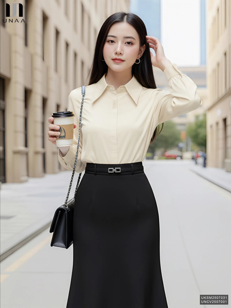 Sơ mi cổ đức dài tay nẹp kiểu công sở nữ, thoáng mát, lịch sự UKSM2507031