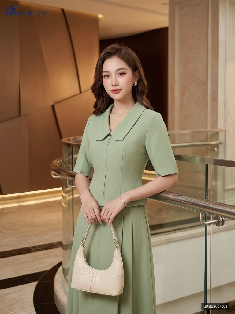 Set áo khóa trước + chân váy xếp giả moi NKBD2607009 ( Bao gồm cả áo + chân váy, không kèm các PK khác )