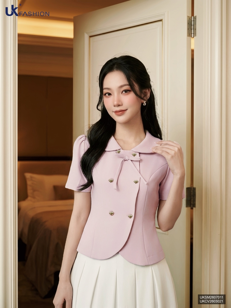Sơ mi cổ sen cúc tim UKSM2607011 ( Áo rời không kèm các SP ghép set và PK khác )