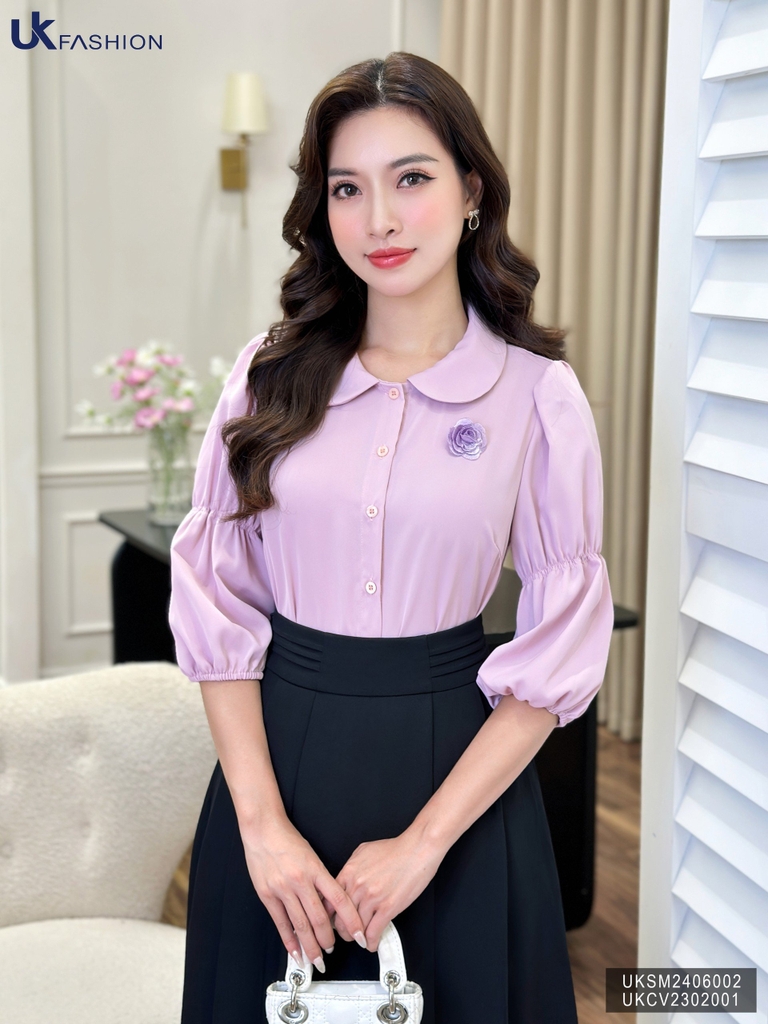 Áo Sơ Mi Cổ Sen Chun Tay UK Fashion Công Sở Nữ Thanh Lịch, Nữ Tính UKSM2406002