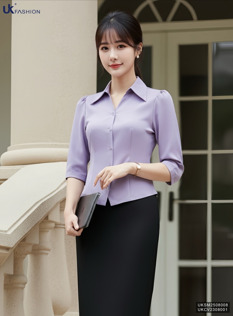 Sơ mi V cổ tay lỡ thanh lịch, dịu dàng UKSM2508008