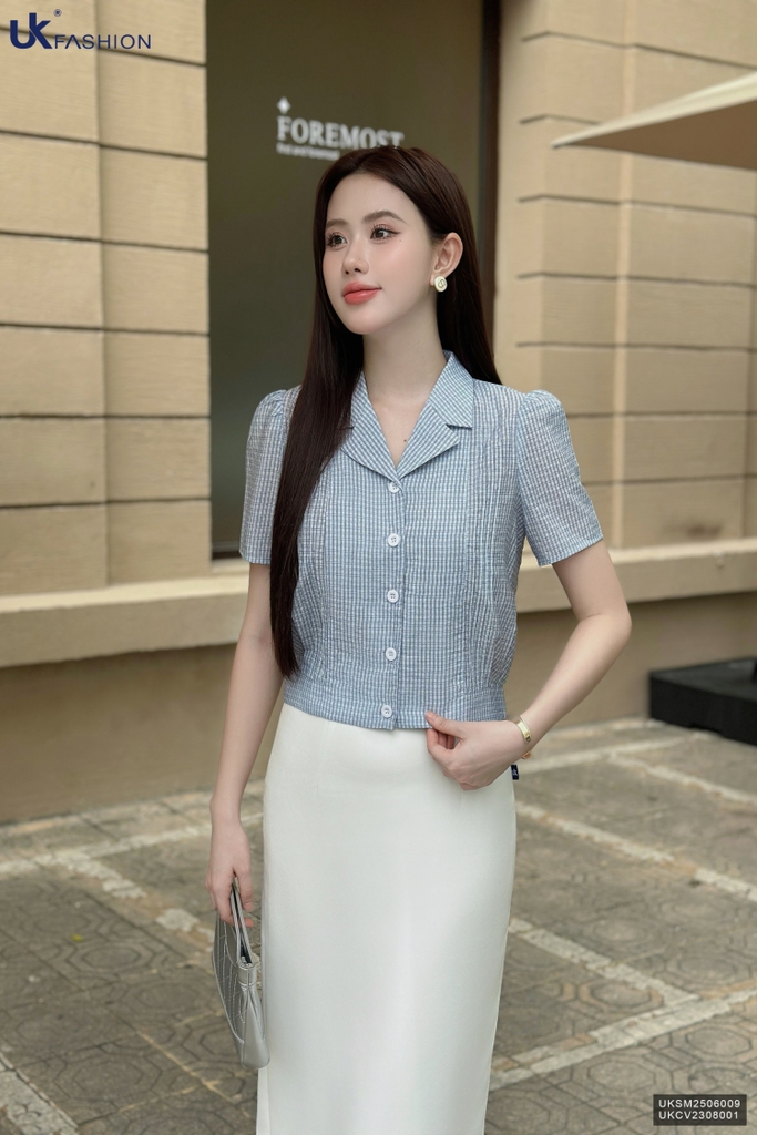 Sơ mi mí kẻ cổ ve mới lạ UKSM2506009
