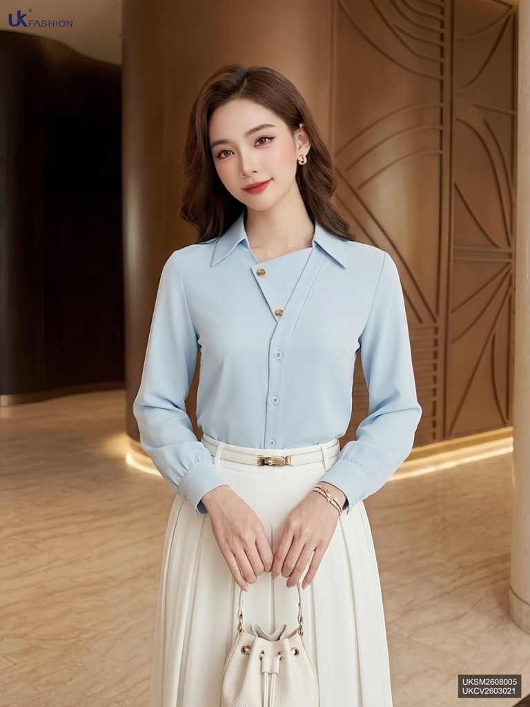 Sơ mi dài tay vạt lá chéo UKSM2608005 ( Áo rời không kèm các SP ghép set khác và các PK khác )