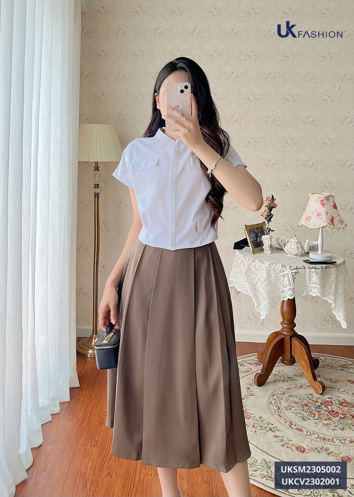 Chân Váy Xòe Xếp UK Fashion Cao Cấp, Xếp Nếp Tinh Tế UKCV2302001
