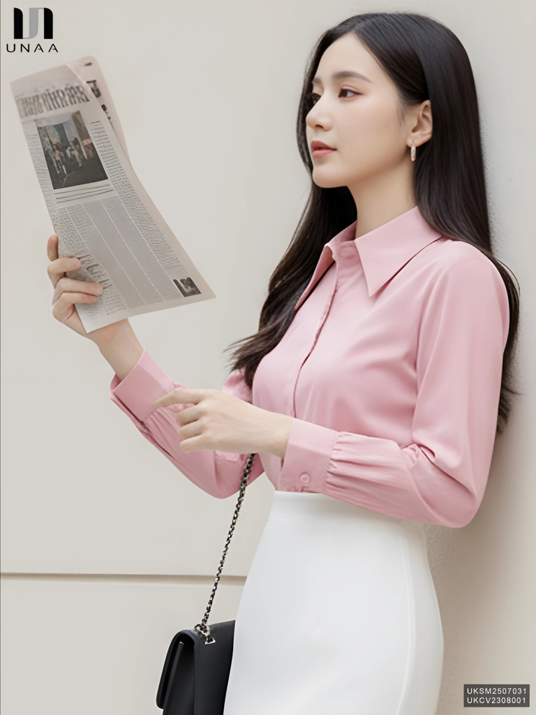 Sơ mi cổ đức dài tay nẹp kiểu công sở nữ, thoáng mát, lịch sự UKSM2507031