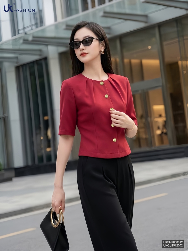 Áo cổ tròn ly cổ tay lỡ UKSM2608012 ( Áo rời không kèm SP ghép set và các PK khác )