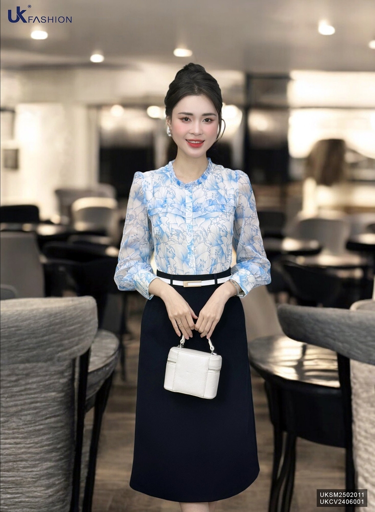 Sơ mi hoa bèo cổ cúc nẹp, kiểu dáng mới, mềm mịn UKSM2502011