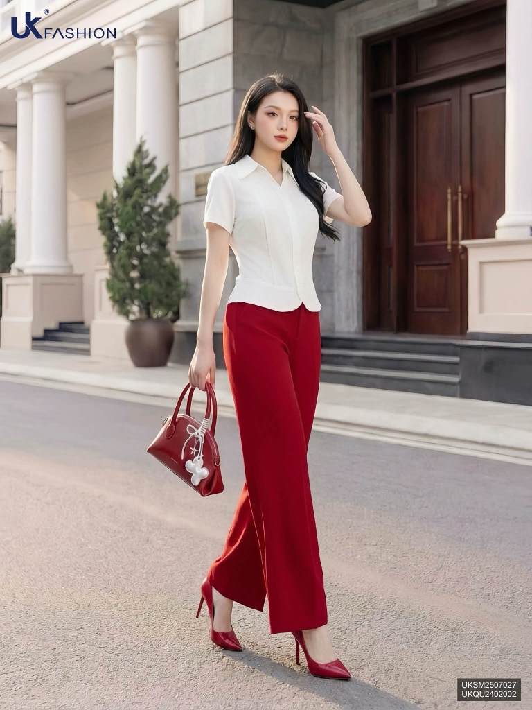 Sơ mi cổ V lá bo gấu trơn UKSM2507027