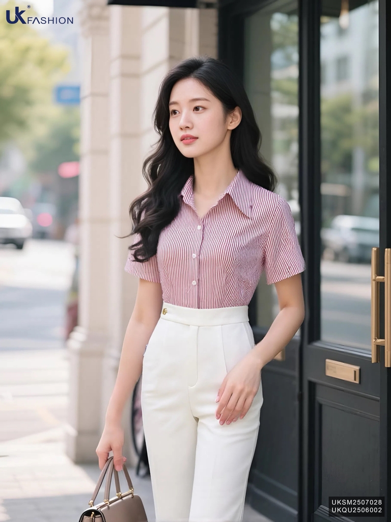Sơ mi kẻ ôm vừa cộc tay UKSM2507028