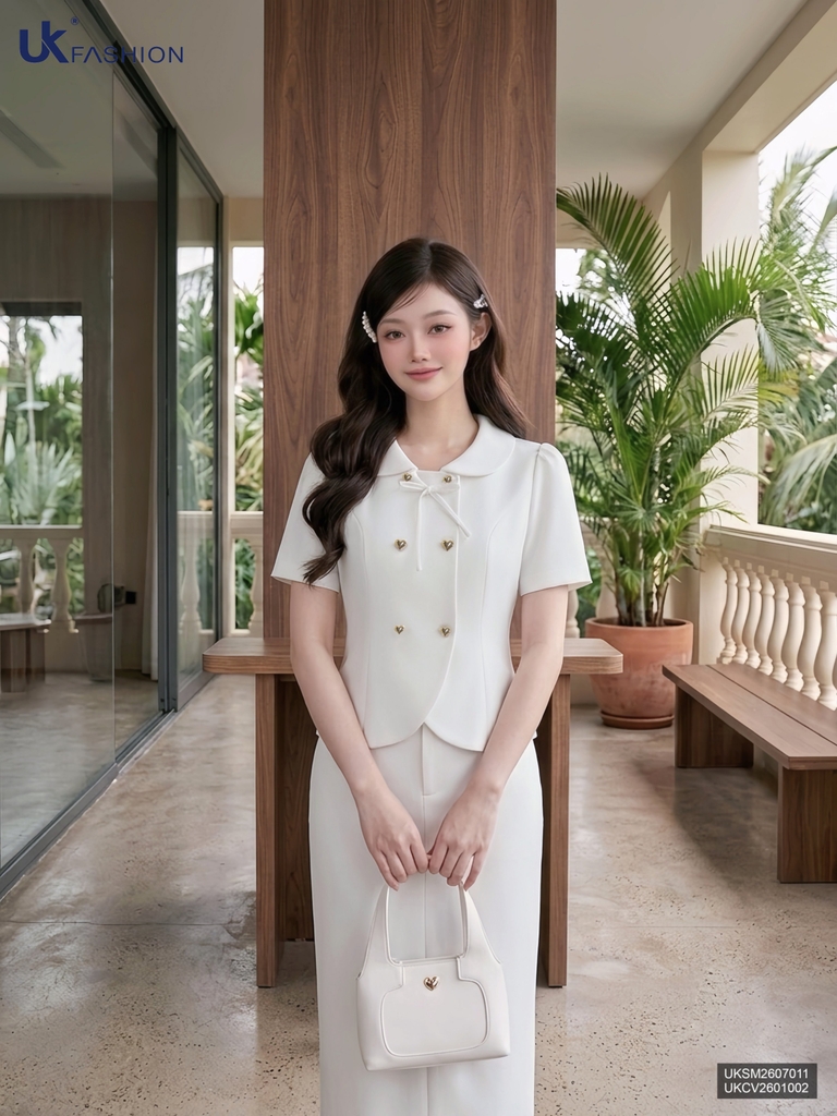 Sơ mi cổ sen cúc tim UKSM2607011 ( Áo rời không kèm các SP ghép set và PK khác )