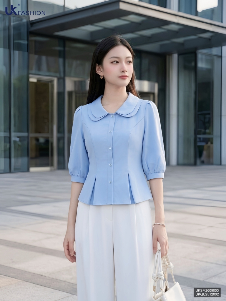 Sơ mi cổ sen kép ly súp UKSM2609003 ( Áo rời không kèm CV/QU/PK )