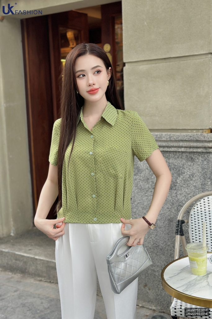 Sơ mi chấm bi tuyết lạnh súp eo mềm mát, dễ chịu UKSM2505017