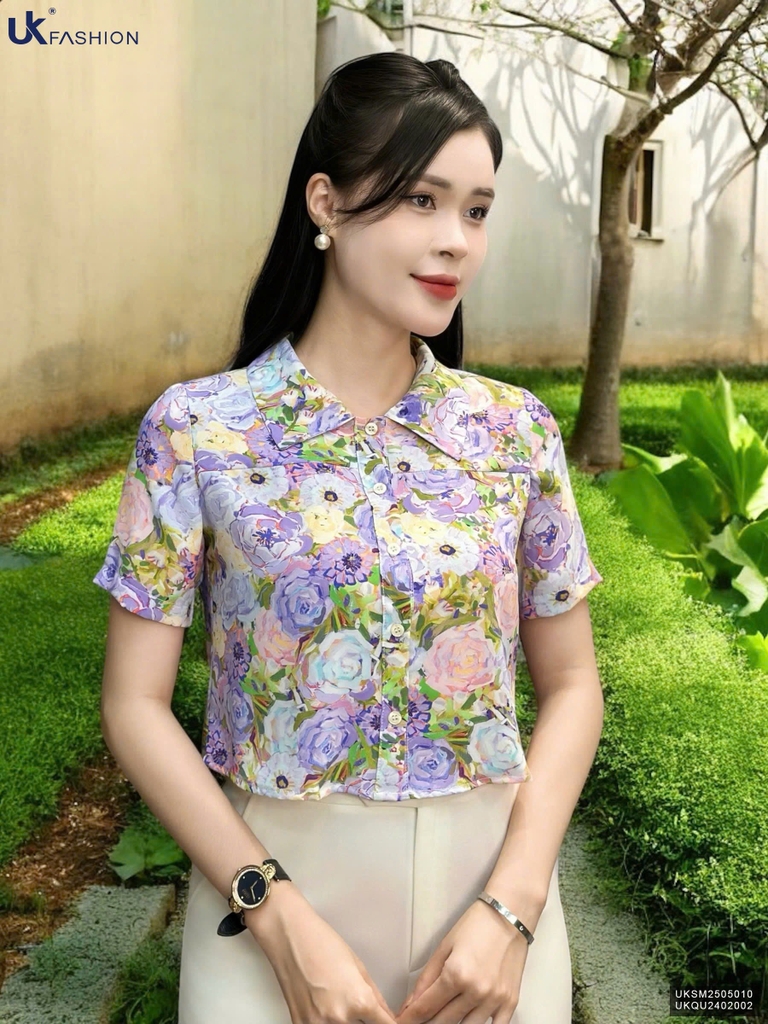 Sơ mi cổ đức hoa croptop trẻ trung, điệu đà UKSM2505010