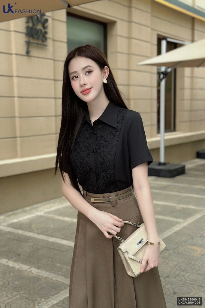 Sơ mi cổ đức phối ren siêu xinh UKSM2506013