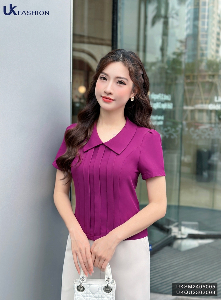 Áo Sơ Mi Cổ Sen Vai Bồng Ly Dọc UK Fashion Công Sở Nữ Thanh Lịch Vải Mềm Mịn UKSM2405005
