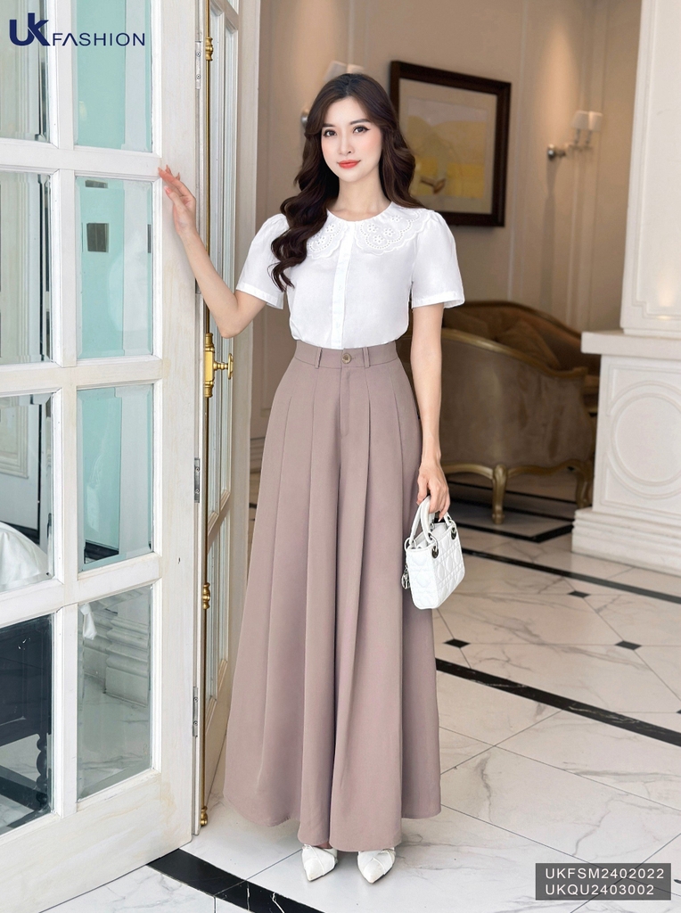 Áo Sơ Mi Tay Phối Cổ Ren UK Fashion Công Sở Nữ Trẻ Trung Vải Mềm Mịn UKFSM2402022