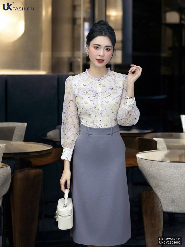 Sơ mi hoa bèo cổ cúc nẹp, kiểu dáng mới, mềm mịn UKSM2502011