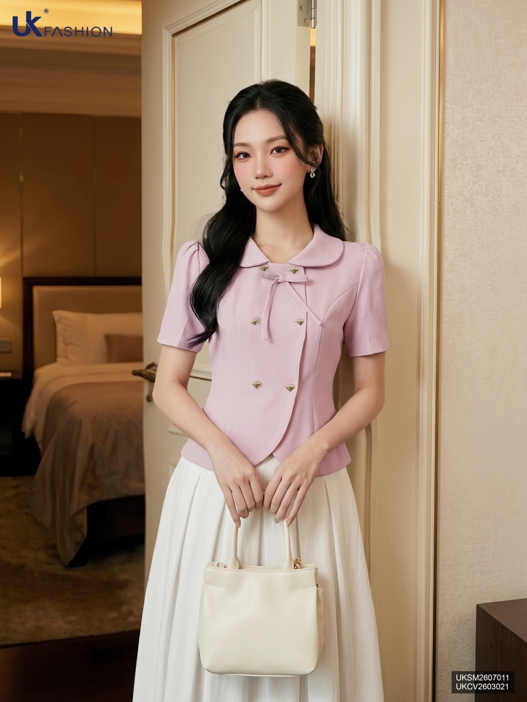 Sơ mi cổ sen cúc tim UKSM2607011 ( Áo rời không kèm các SP ghép set và PK khác )