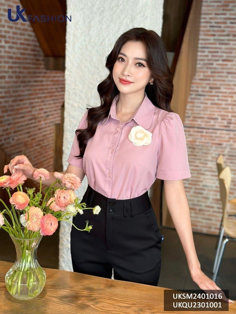 Sơ mi cổ đức cộc tay mí nẹp UKSM2401016 ( Áo rời không kèm các SP ghép set và PK khác )