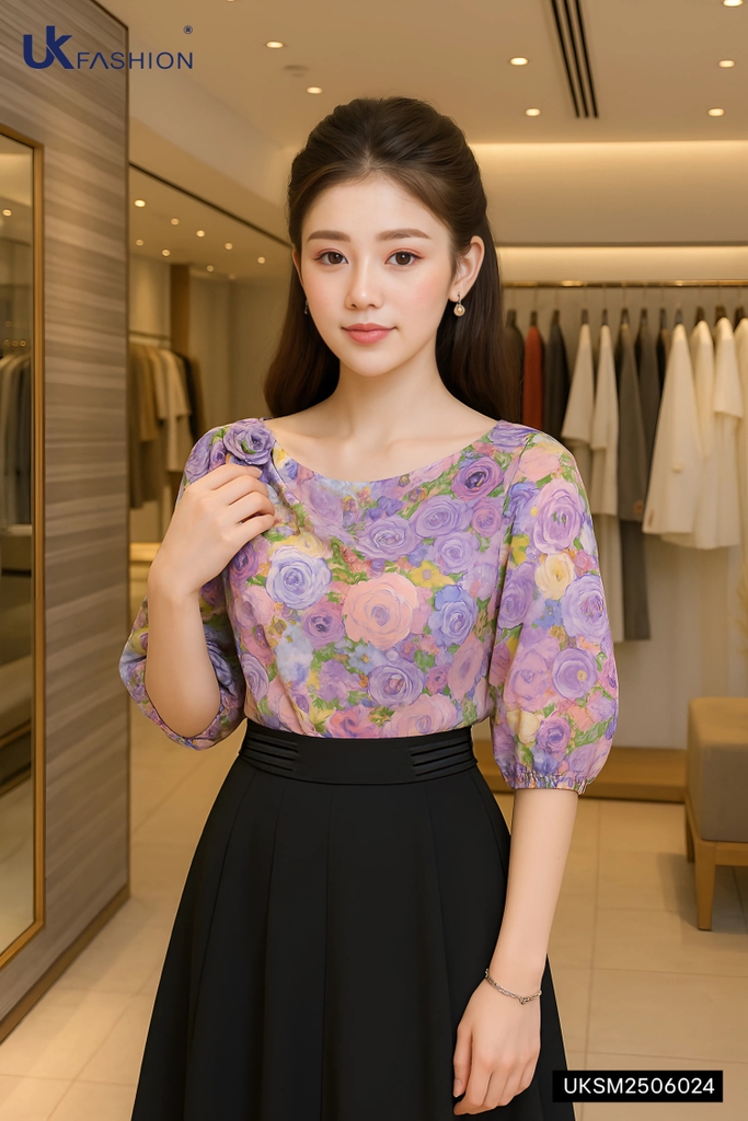 Sơ mi hoa lá cổ giếng - thay đổi phong cách của bạn UKSM2506024