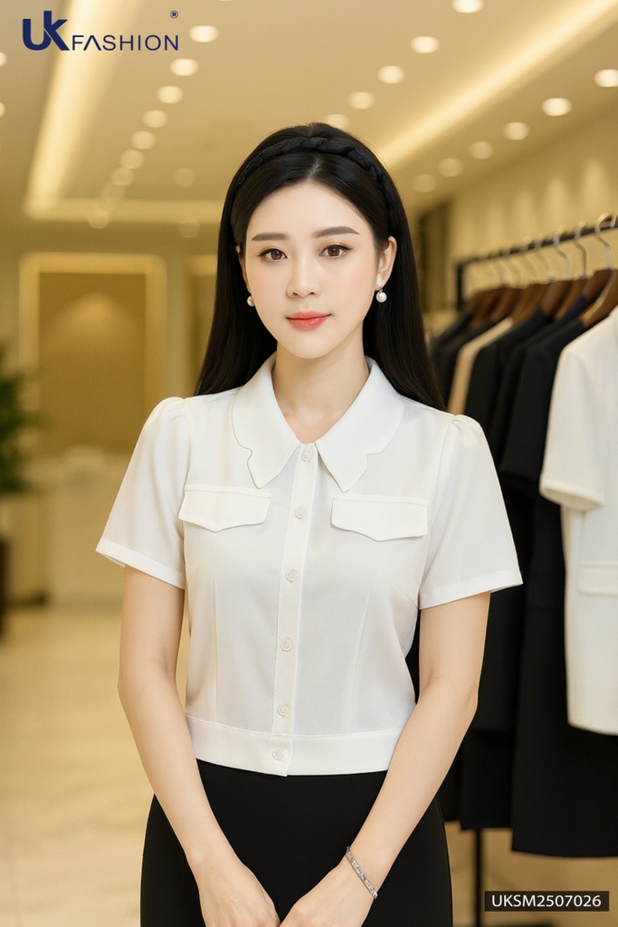 Sơ mi cổ kiểu bo gấu nắp túi UKSM2507026