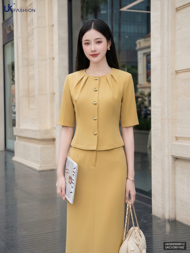 Áo cổ tròn ly cổ tay lỡ UKSM2608012 ( Áo rời không kèm SP ghép set và các PK khác )