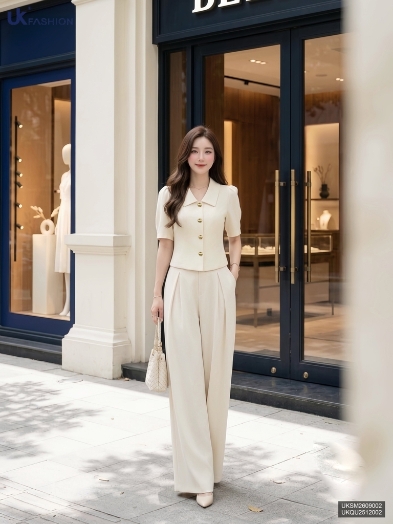 Áo cổ lá tay cúc nấm UKSM2609002 ( Áo rời không kèm CV/QU/PK )