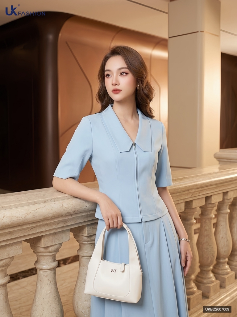 Set áo khóa trước + chân váy xếp giả moi NKBD2607009 ( Bao gồm cả áo + chân váy, không kèm các PK khác )