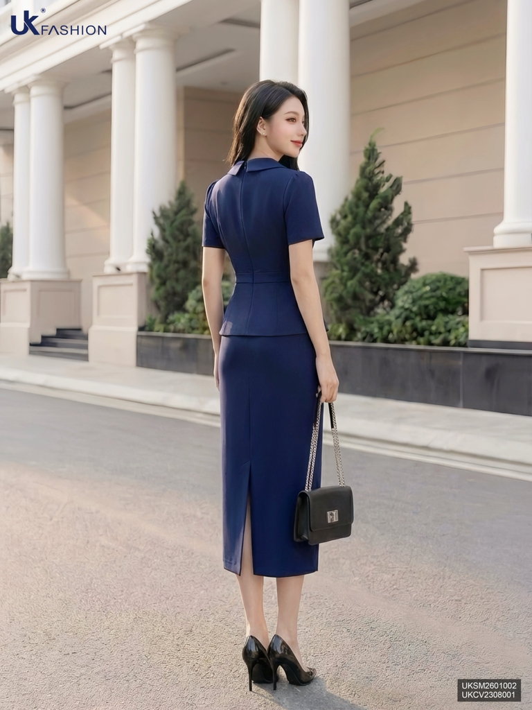 Sơ mi peplum cổ vát lệch kiểu dáng mới lạ UKSM2601002