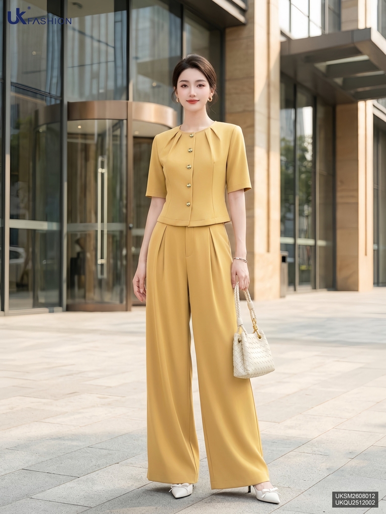 Áo cổ tròn ly cổ tay lỡ UKSM2608012 ( Áo rời không kèm SP ghép set và các PK khác )