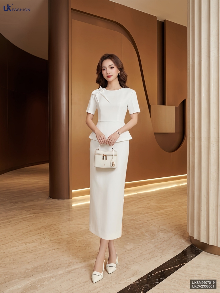 Sơ mi peplum vai xếp UKSM2607019 ( Áo rời không kèm các SP ghép set và PK khác )