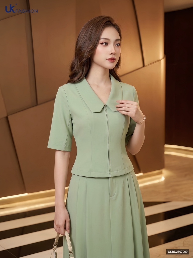 Set áo khóa trước + chân váy xếp giả moi NKBD2607009 ( Bao gồm cả áo + chân váy, không kèm các PK khác )